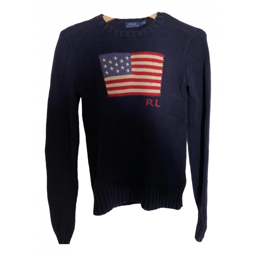 Ralph Lauren Flag Cotton Crewneck Sweater Navy in Size Small